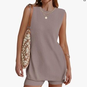 ZESICA Women's Summer 2 Piece  Long Sweater Shorts Sets 2025 Size large